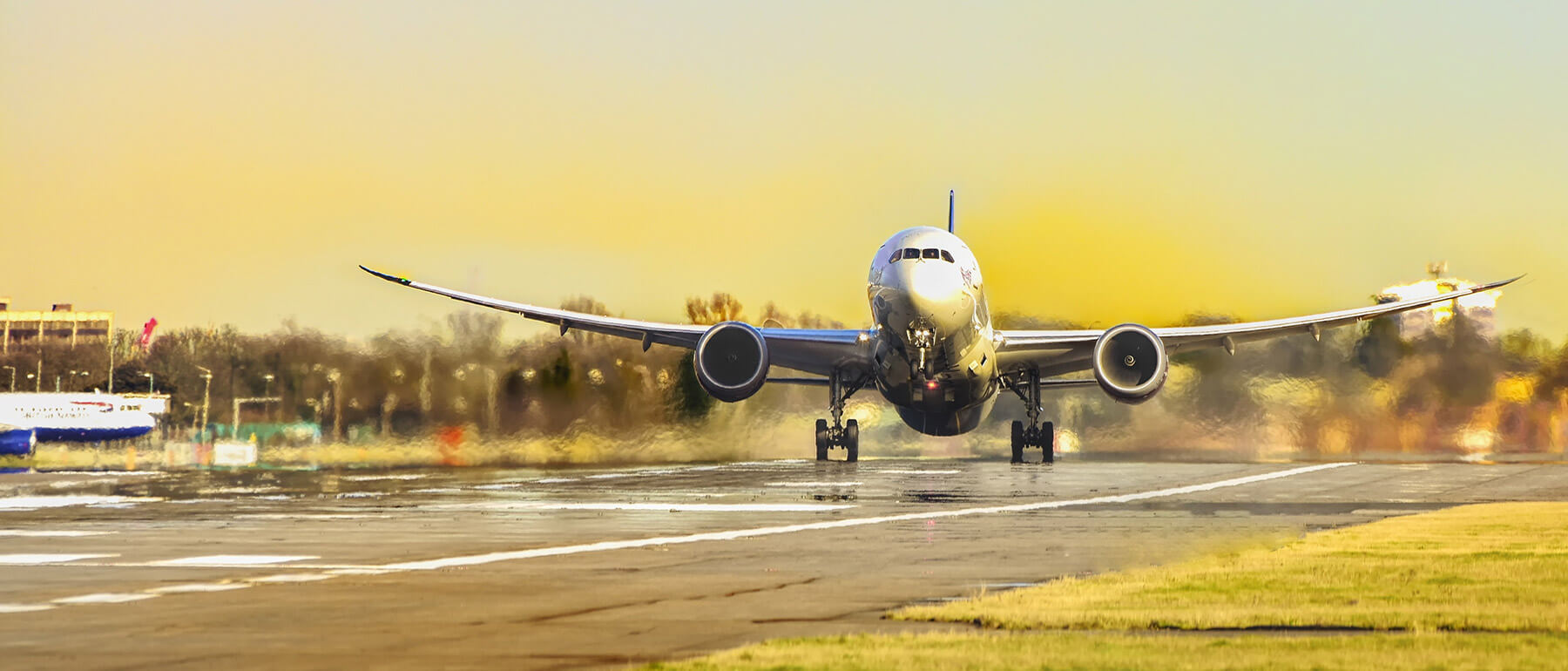 Airplane taking off from runway